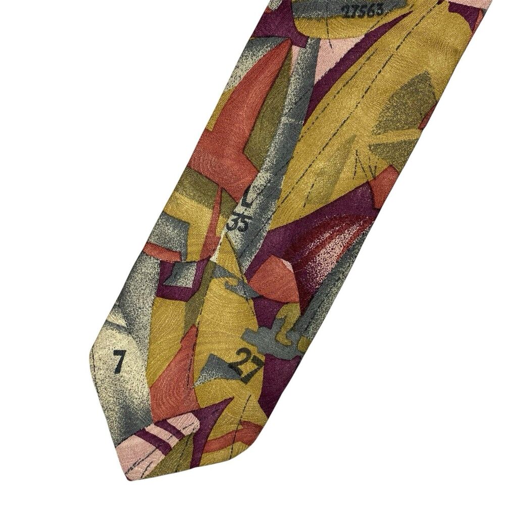 Vintage Bachrach Italy Silk Tie Abstract Geometric Art Deco Multicolor Necktie